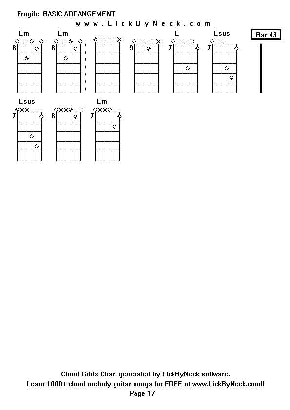 Chord Grids Chart of chord melody fingerstyle guitar song-Fragile- BASIC ARRANGEMENT,generated by LickByNeck software.